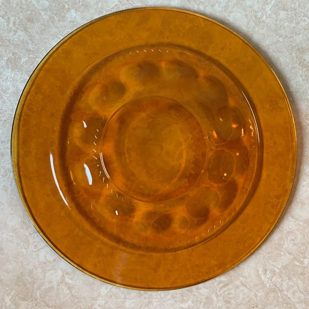 Vintage Indiana Glass – 13" Kings Crown Thumbprint Amber Plate - Picture 7 of 16